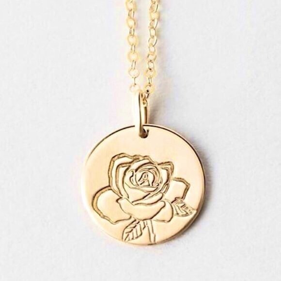 Rose June Birth Flower Engraved Cute Gift Necklace - Picture 9 of 16